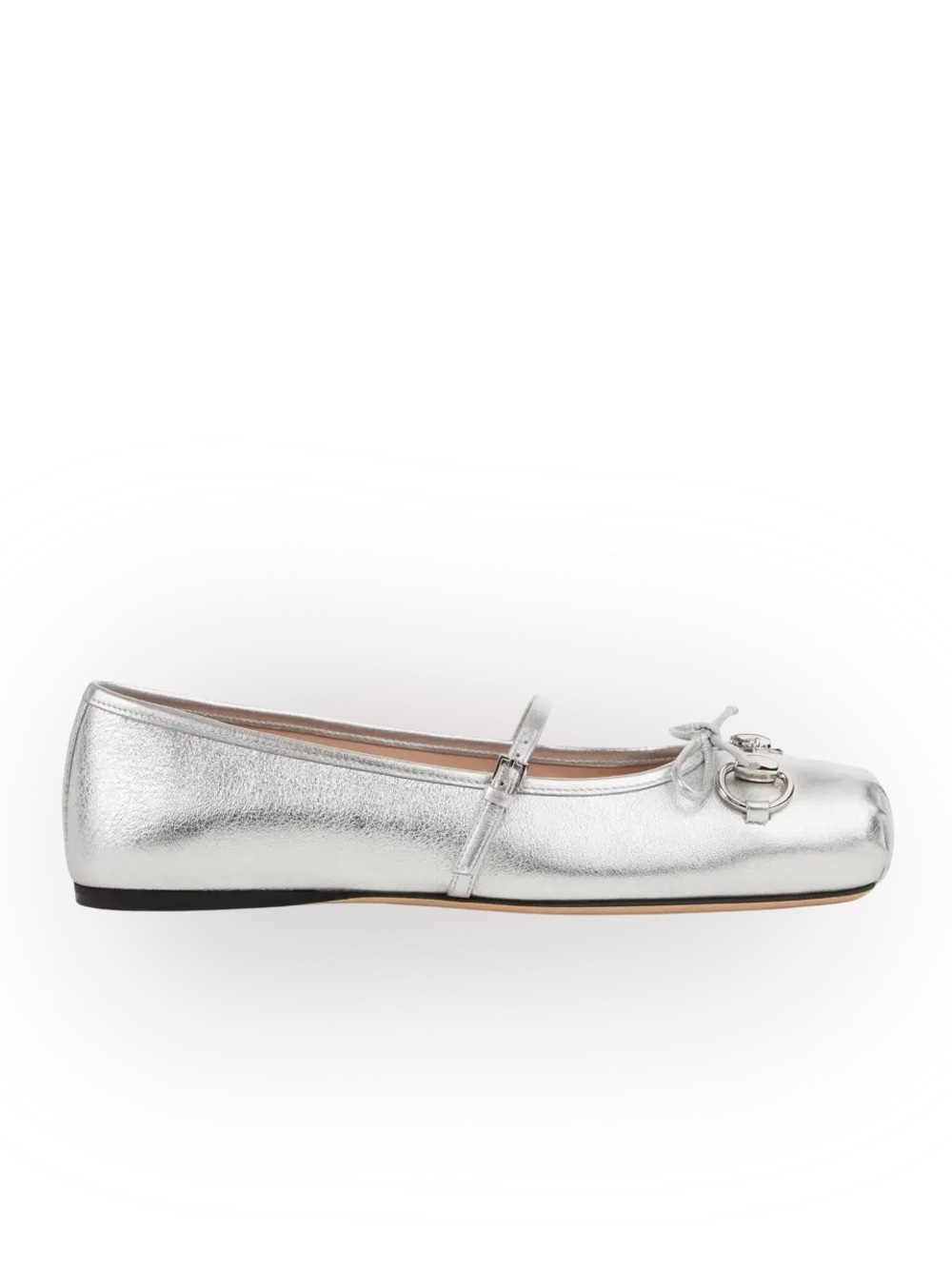 Gucci Silver Metallic Leather Ballet Flats